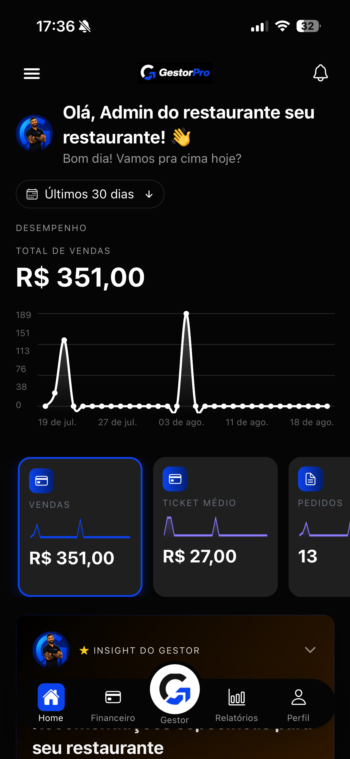 Tela inicial do GestorPro